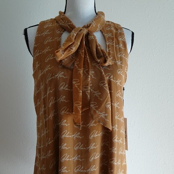 Calvin Klein Tie Neck Dress Women's Size 6 Brown Signature Logo Fabric - Picture 2 of 12